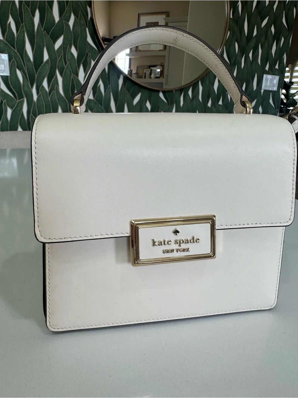 kate spade Cream Leather Top-Handle Satchel with Gold Hardware